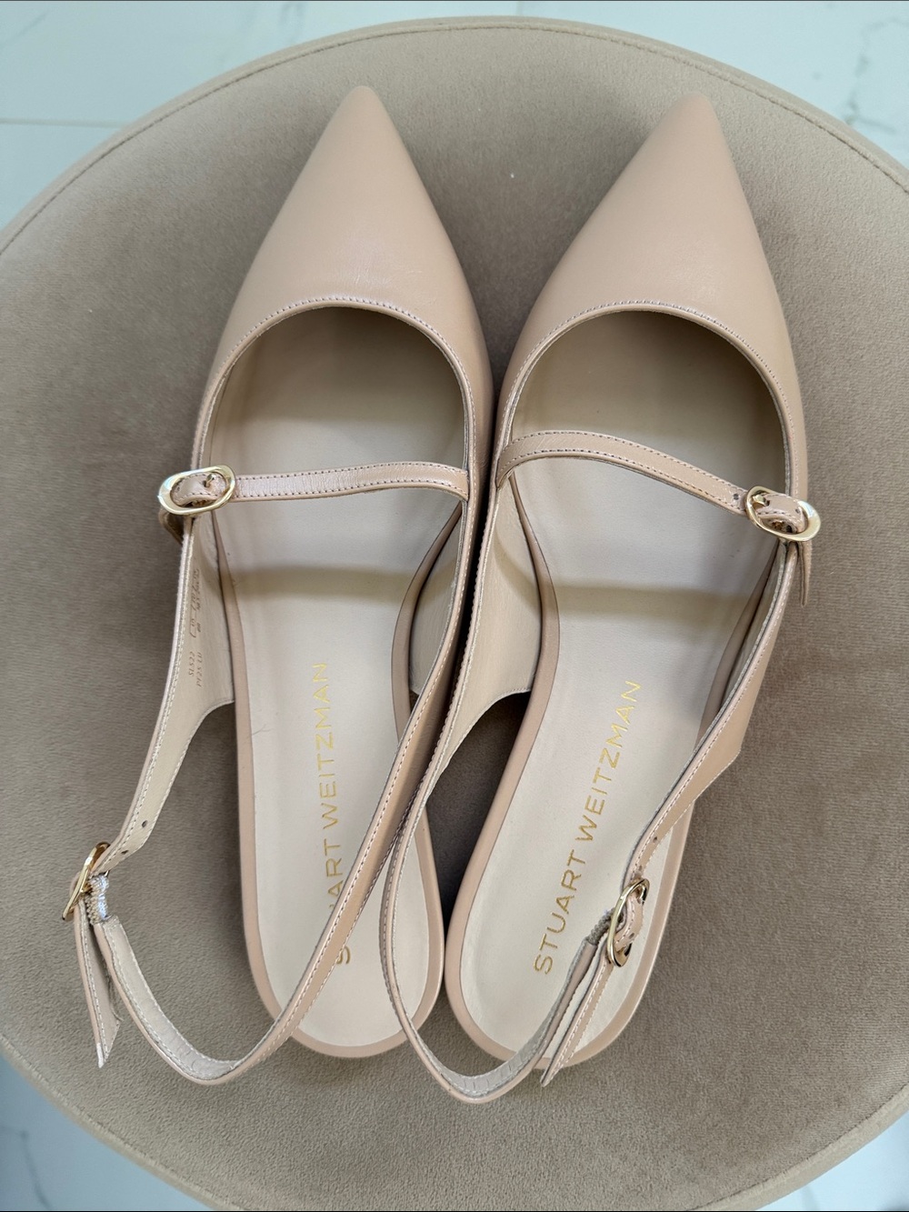 New!! Stuart Weitzman Blush Nude Leather Pointed Slingback Flats - Picture 4 of 9